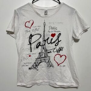 Womens Paris Eiffel Tower Graphic T-Shirt Size L White European